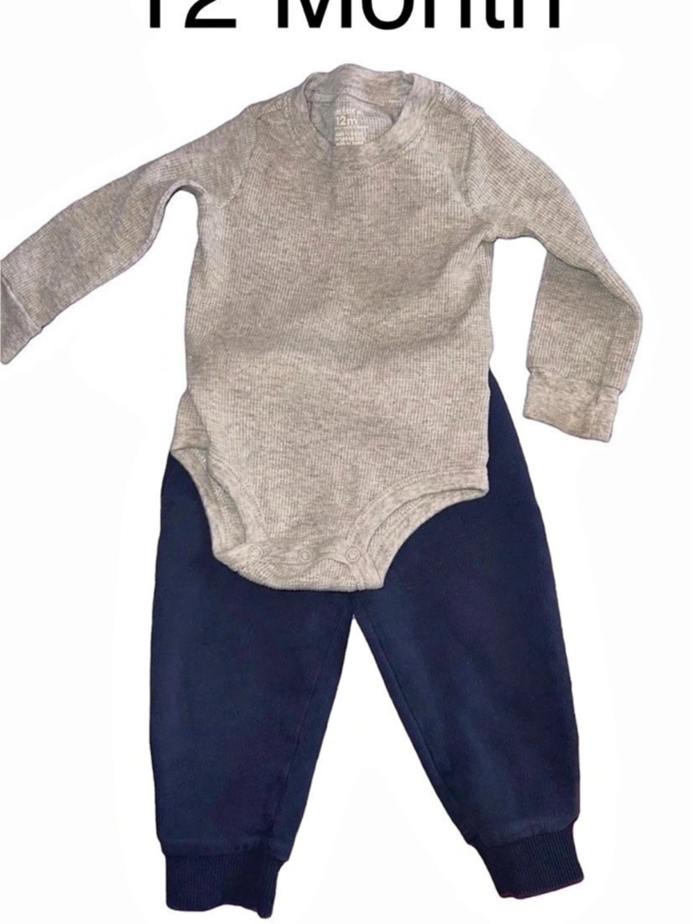 Kat & Jack  Baby Boy Thermal Bodysuit & Pant Set Baby 12M Gray & Blue